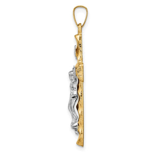 14k Two-tone Gold Hollow Polished Textured Latin Crucifix Pendant XR1852