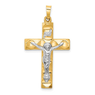 14k Two-tone Gold Hollow Polished Textured Latin Crucifix Pendant XR1852