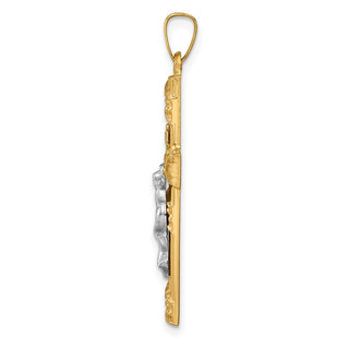 14k Two-tone Gold Hollow Polished Textured & Striped Latin Crucifix Pendant