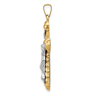 14k Two-tone Gold Hollow Polished Chevron Design Crucifix Pendant