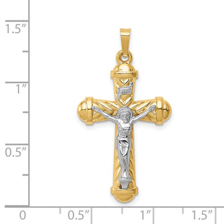 14k Two-tone Gold Hollow Polished Chevron Design Crucifix Pendant