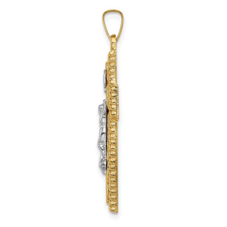 14k Two-tone Gold Hollow Polished Rope Edge Latin Crucifix Pendant