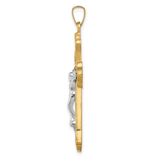 14k Two-tone Gold Hollow Polished Woven Fleur de Lis Crucifix Pendant