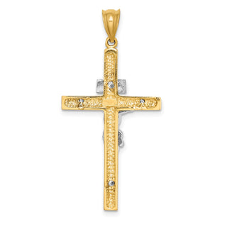 14K Two-tone Gold Polished INRI Crucifix Cross Pendant