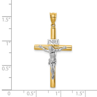 14K Two-tone Gold Polished INRI Crucifix Cross Pendant