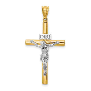 14K Two-tone Gold Polished INRI Crucifix Cross Pendant