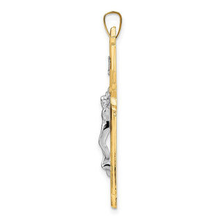 14k Two-tone Gold Polished Solid Fancy INRI Crucifix Pendant XR1861