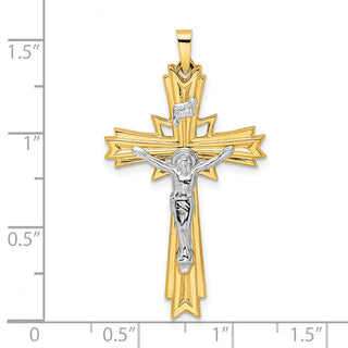 14k Two-tone Gold Polished Solid Fancy INRI Crucifix Pendant XR1861