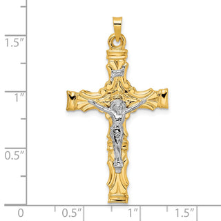 14k Two-tone Gold Solid INRI Crucifix Pendant XR1863