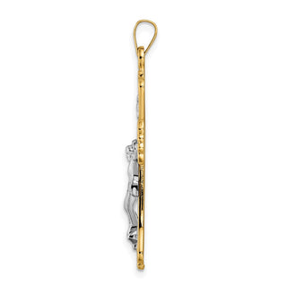 14k Two-tone Gold Polished Solid INRI Crucifix Cross Pendant XR1865