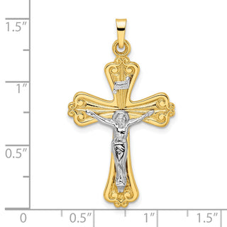 14k Two-tone Gold Polished Solid INRI Crucifix Cross Pendant XR1865