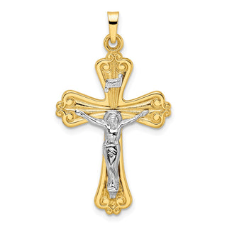 14k Two-tone Gold Polished Solid INRI Crucifix Cross Pendant XR1865