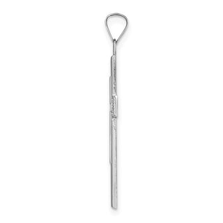 14k White Gold Polished Solid Striped Double Cross Pendant
