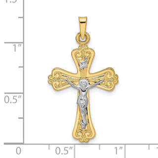 14k Two-tone Gold Polished Solid INRI Crucifix Pendant XR1867