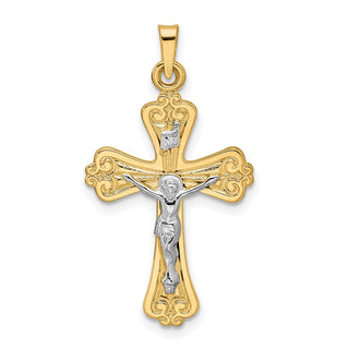 14k Two-tone Gold Polished Solid INRI Crucifix Pendant XR1867