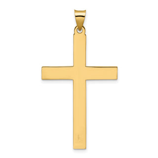 14k Yellow Gold Polished and Line Design Solid Cross Pendant XR1868
