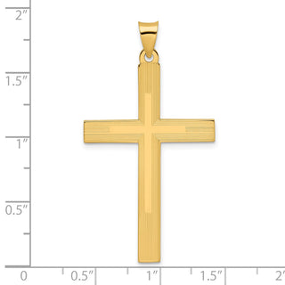 14k Yellow Gold Polished and Line Design Solid Cross Pendant XR1868
