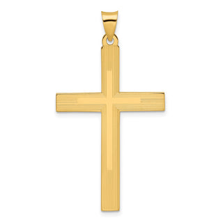 14k Yellow Gold Polished and Line Design Solid Cross Pendant XR1868