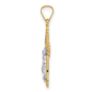 14k Two-tone Gold Polished Solid INRI Crucifix Pendant XR1869