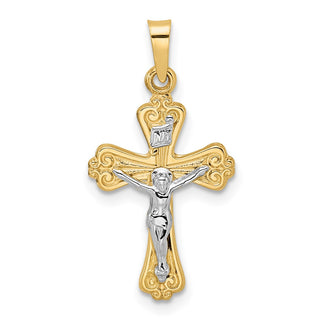 14k Two-tone Gold Polished Solid INRI Crucifix Pendant XR1869