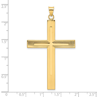 14k Yellow Gold Polished and Line Design Solid Cross Pendant XR1870