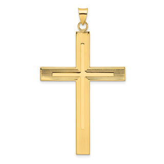 14k Yellow Gold Polished and Line Design Solid Cross Pendant XR1870
