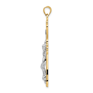14k Two-tone Gold Polished Solid Fancy INRI Crucifix Pendant XR1871