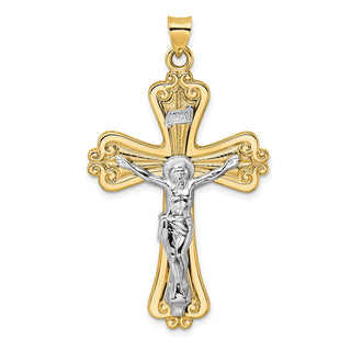 14k Two-tone Gold Polished Solid Fancy INRI Crucifix Pendant XR1871