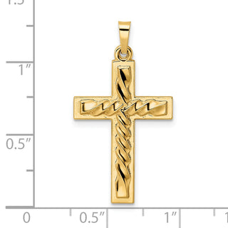 14k Yellow Gold Polished and Twisted Hollow Cross Pendant