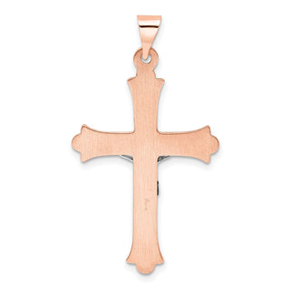 14k Rose and White Gold Polished Fleur de Lis INRI Hollow Crucifix Pendant XR1875