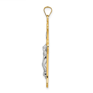 14k Two-tone Gold Polished Solid INRI Fleur de Lis Crucifix Pendant