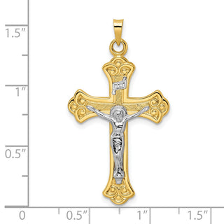 14k Two-tone Gold Polished Solid INRI Fleur de Lis Crucifix Pendant