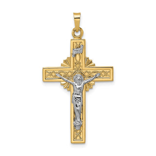 14k Two-tone Gold Polished Solid Celtic INRI Crucifix Pendant