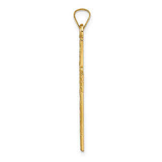 14k Yellow Gold Polished Wood Texture Solid Cross Pendant XR1882