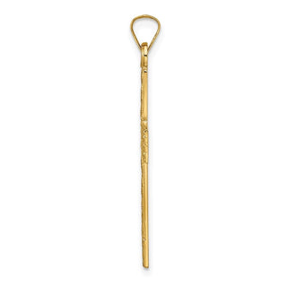 14k Yellow Gold Polished Wood Texture Solid Cross Pendant XR1882