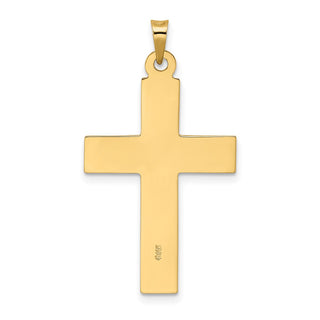14k Yellow Gold Polished Wood Texture Solid Cross Pendant XR1882