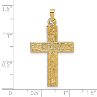 14k Yellow Gold Polished Wood Texture Solid Cross Pendant XR1882