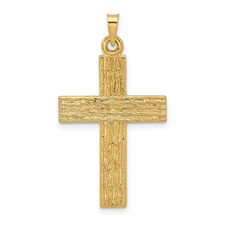 14k Yellow Gold Polished Wood Texture Solid Cross Pendant XR1882
