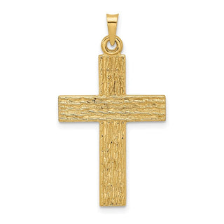 14k Yellow Gold Polished Wood Texture Solid Cross Pendant XR1882