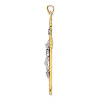 14k Two-tone Gold Polished Hollow INRI Budded Crucifix Pendant