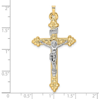 14k Two-tone Gold Polished Hollow INRI Budded Crucifix Pendant