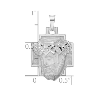14k White Gold Polished and Satin Solid Jesus Head Pendant