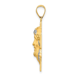 14k Yellow Gold Polished and Satin Hollow Jesus Face Cross Pendant
