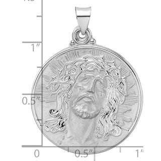 14k White Gold Polished and Satin Hollow Jesus Face Disc Pendant XR1889