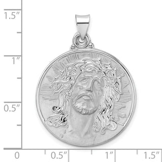 14k White Gold Polished and Satin Hollow Jesus Face Disc Pendant XR1889