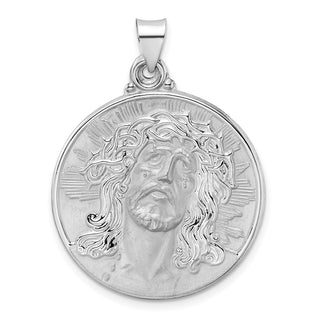 14k White Gold Polished and Satin Hollow Jesus Face Disc Pendant XR1889