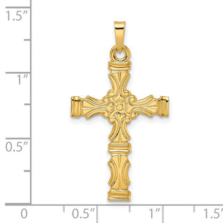14k Yellow Gold Polished Solid Floral Center Cross Pendant XR1890