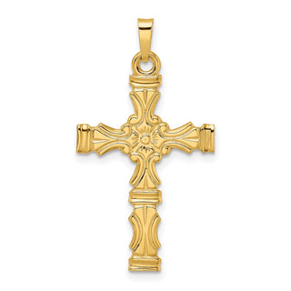 14k Yellow Gold Polished Solid Floral Center Cross Pendant XR1890