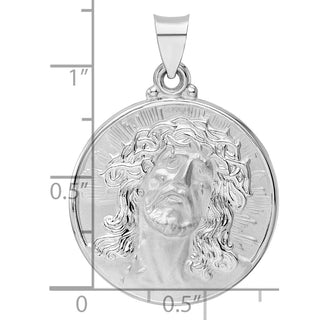 14k White Gold Polished and Satin Hollow Jesus Face Disc Pendant XR1891