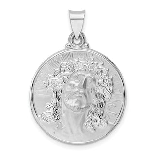 14k White Gold Polished and Satin Hollow Jesus Face Disc Pendant XR1891
